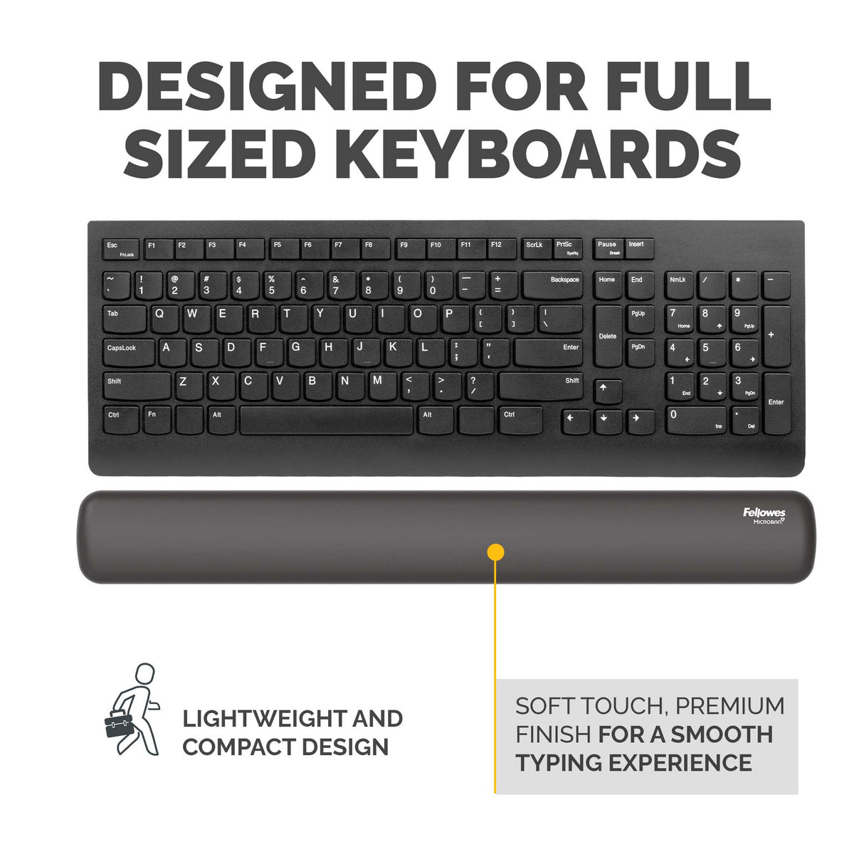Fellowes Keyboard Wrist Rest Breyta Keyboard Wrist Support with Antibacterial Protection Ergonomic Wrist Support Black