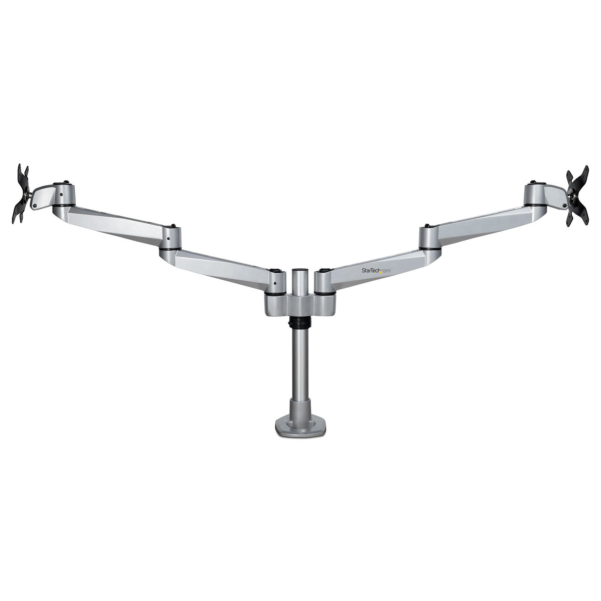 StarTech.com Desk Mount Dual Monitor Arm - Premium Articulating Monitor Arm - up to 30” VESA Mount Displays - Height Adjustable Monitor Mount - Rotate/Tilt/Swivel - Clamp/Grommet - Silver