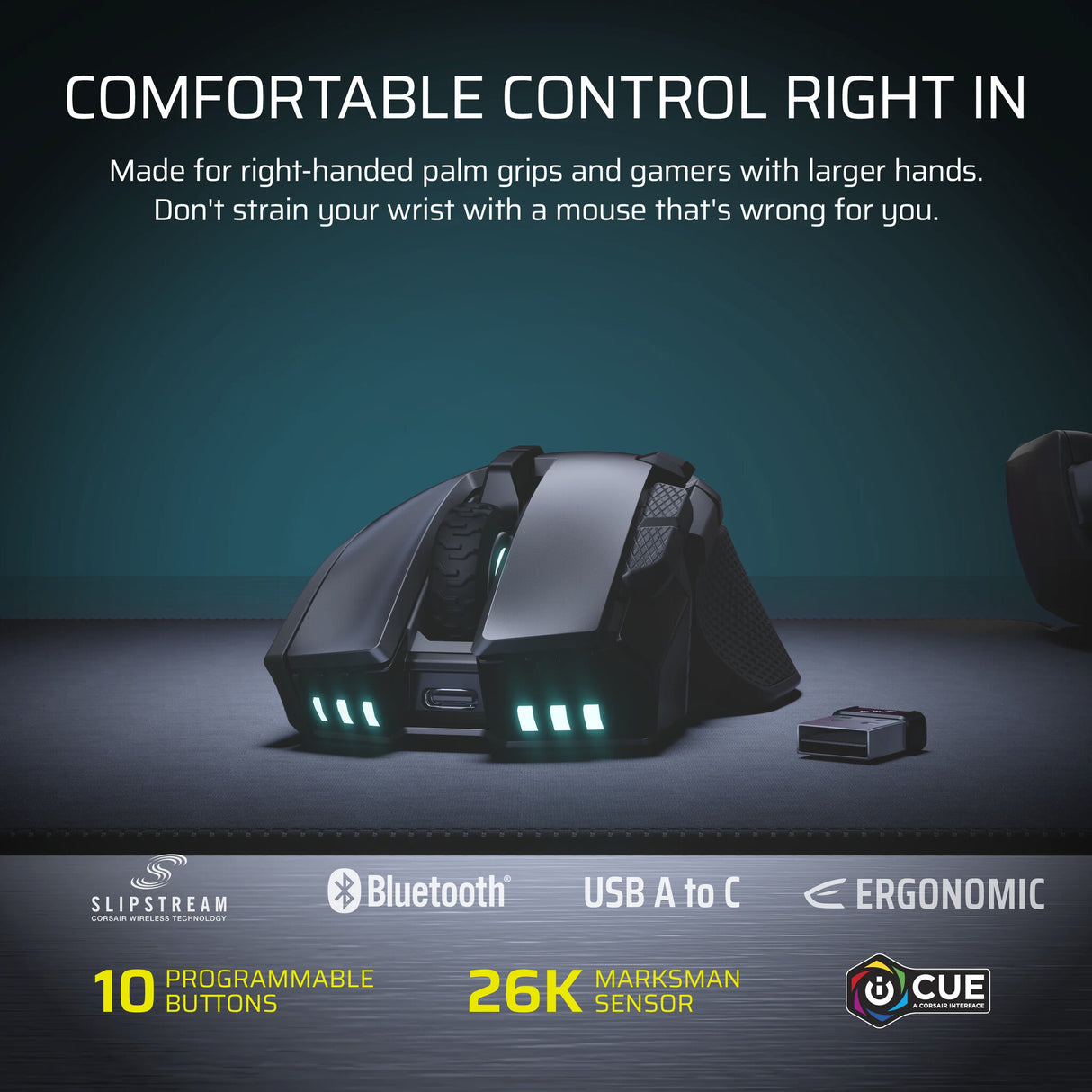 Corsair IRONCLAW WIRELESS SE mouse Gaming Right-hand RF Wireless + Bluetooth + USB Type-C Optical 26000 DPI