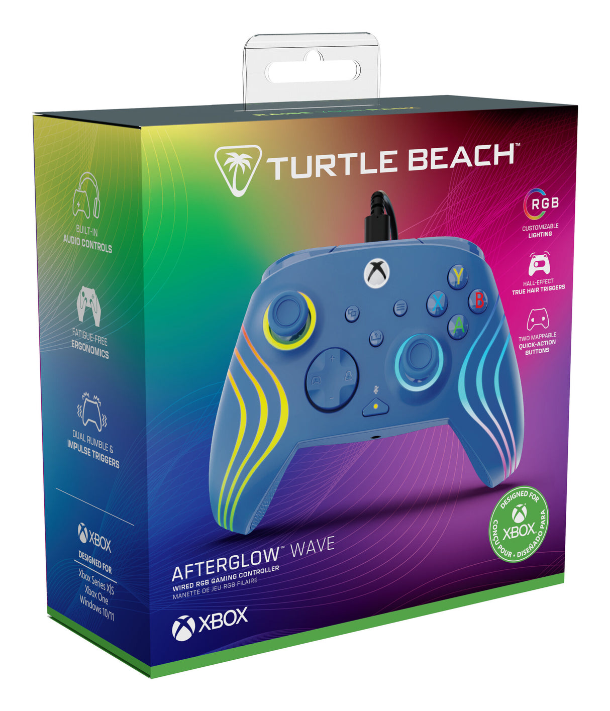 Turtle Beach Afterglow Wave Blue Wired RGB Gaming Controller with Mappable Buttons, Hall-Effect Hair Triggers and Audio Controls. Licensed for Xbox Series X orS, Xbox One & Windows