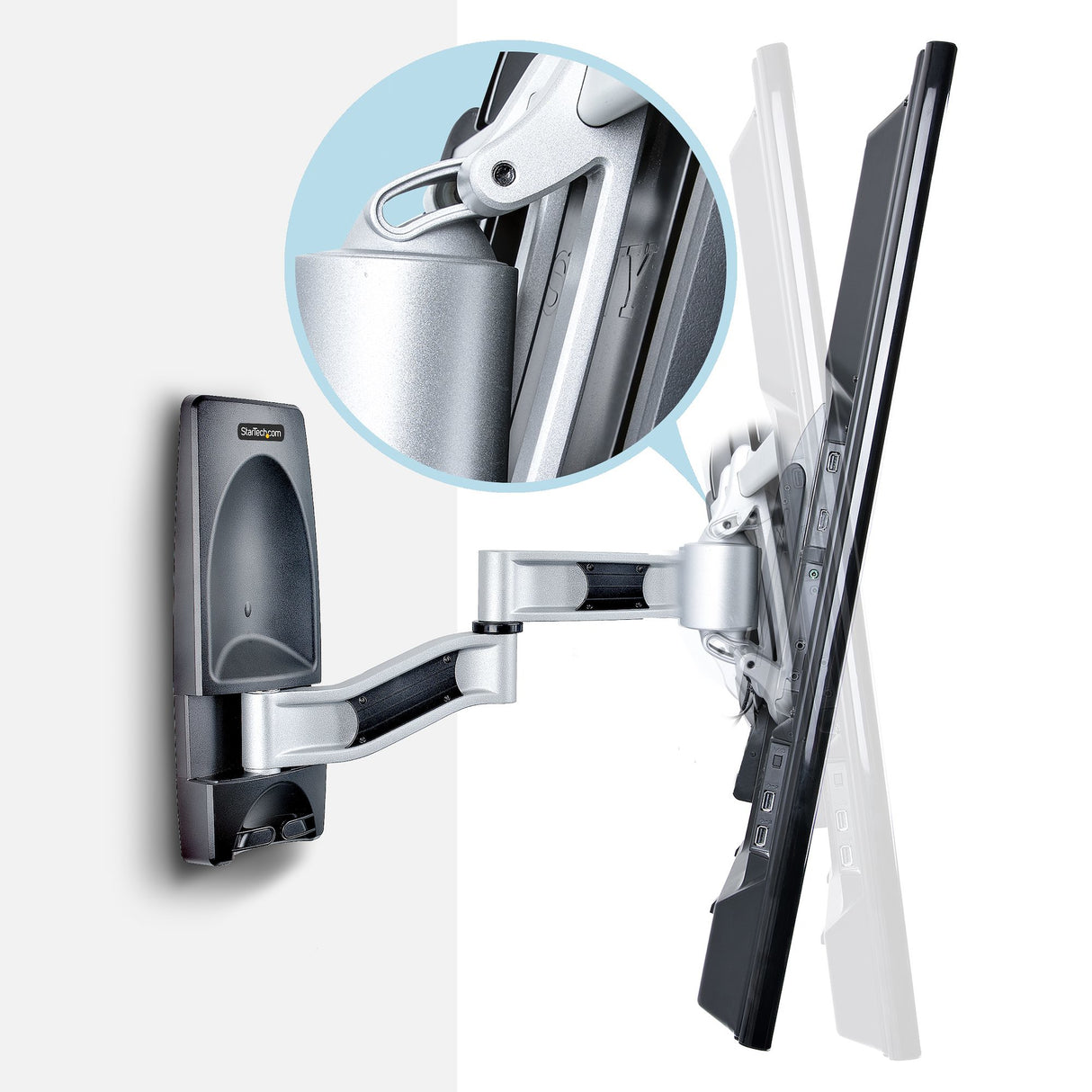StarTech.com Articulating TV Wall Mount, VESA Wall Mount, Supports 26 to 65 inch/99lb/Flat/Curved TVs, Retractable Low Profile Wall Mount TV Bracket, Adjustable Corner TV Wall Mount