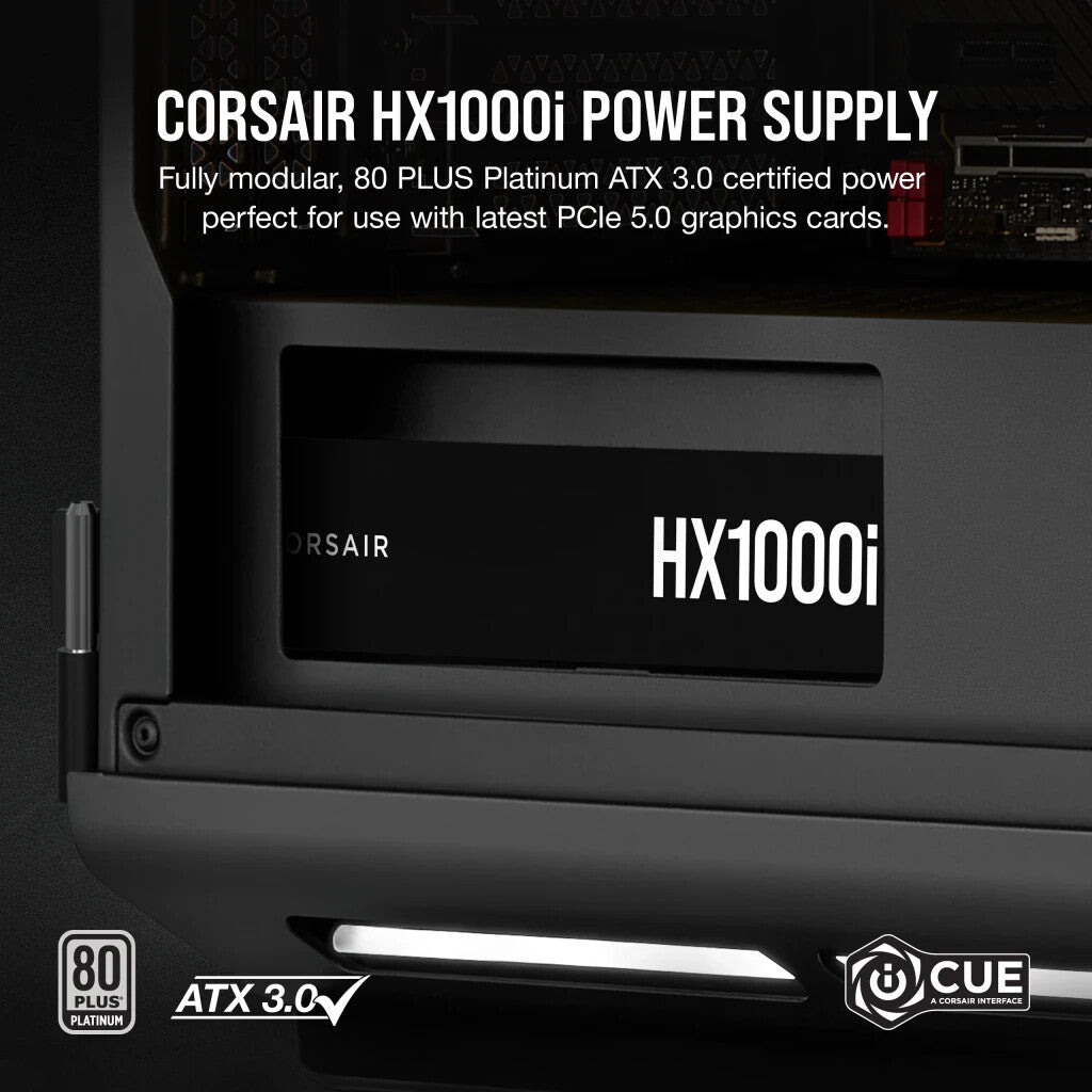 Bloc d'alimentation Corsair 1000 W HX1000i V2, ventilateur dynamique fluide, entièrement modulaire, bruit ultra faible, 80+ Platinum, ATX 3.0, PCIe 5.0