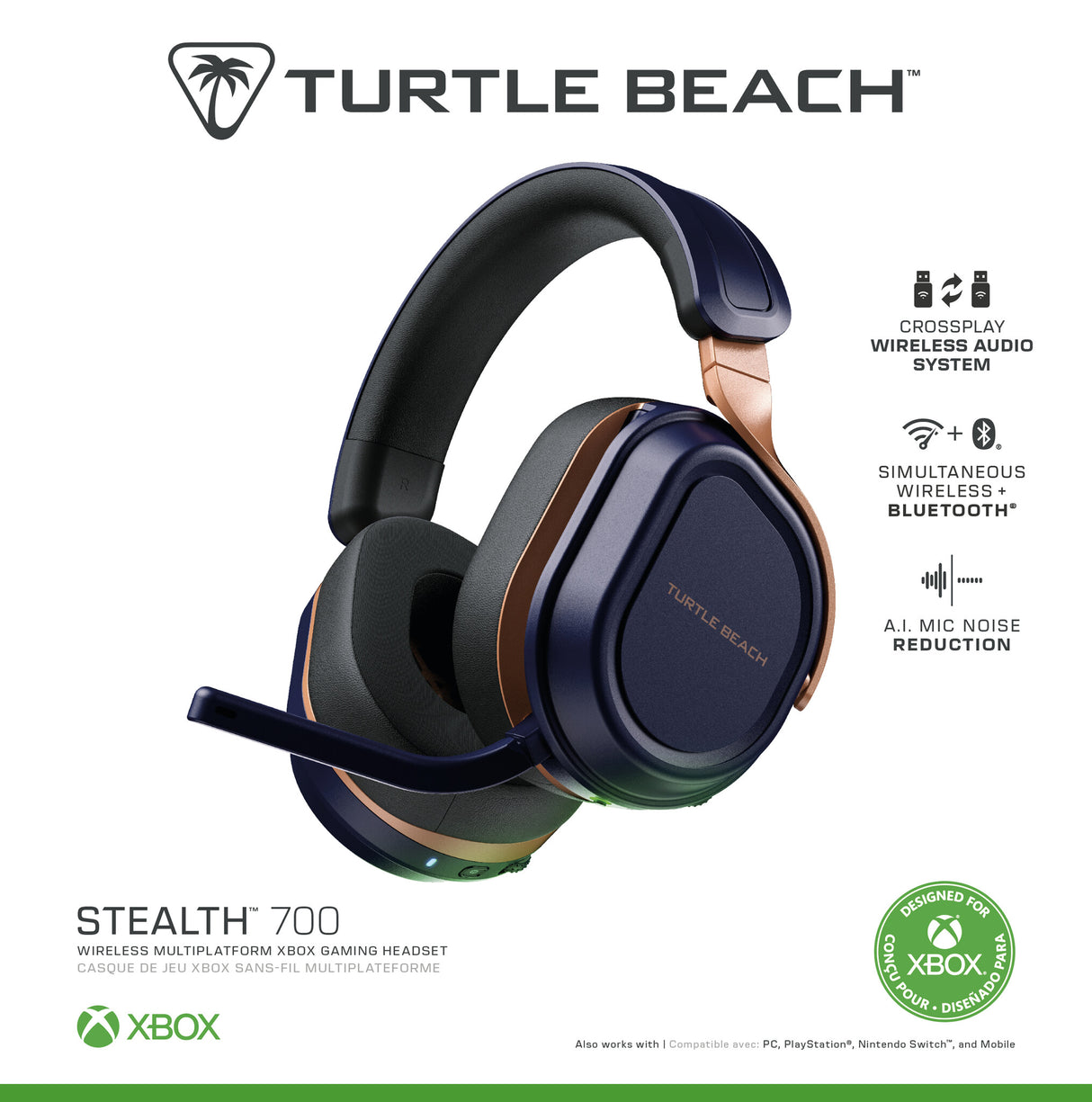 Turtle Beach Stealth 700 Cobalt Blue Xbox Wireless Gaming Headset with 80 hour Battery, Bluetooth, Dual Transmitters and 60mm Speakers for Xbox Series X or S, Xbox One, PC and Mobile