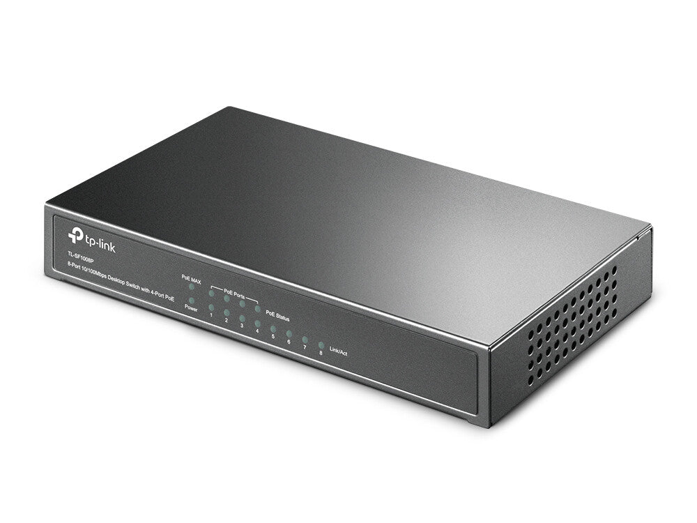 TP-LINK (TL-SF1008P) Switch de Escritorio No Administrado de 8 Puertos 10/100Mbps, PoE+ de 4 Puertos, Caja de Acero