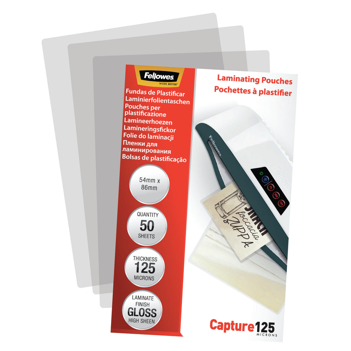 Fellowes Glossy 125 Micron Card Laminating Pouch - 54x86mm