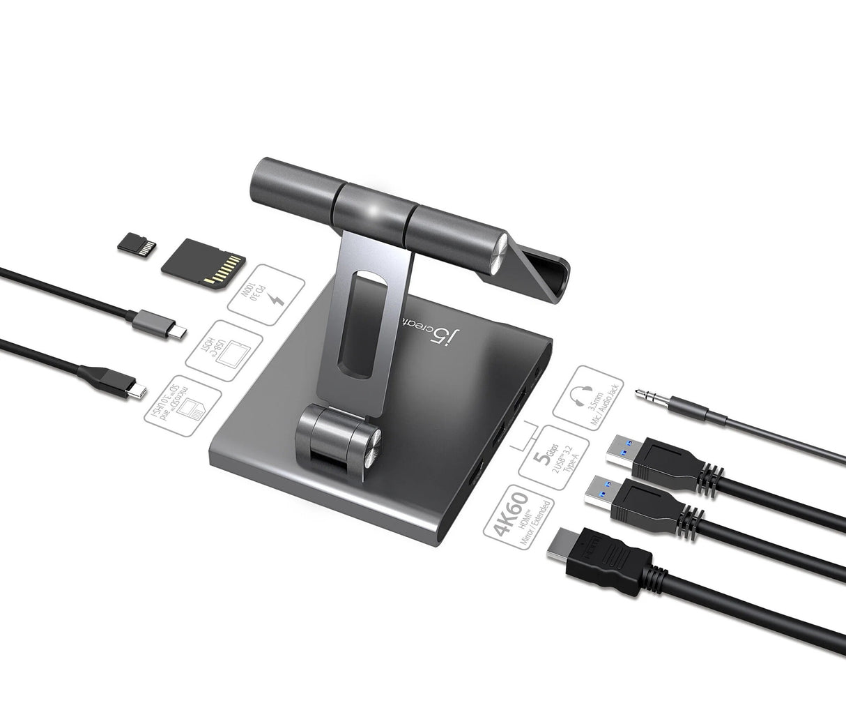 j5create JTS224 Multi-Angle Stand with Docking Station for iPad Pro®