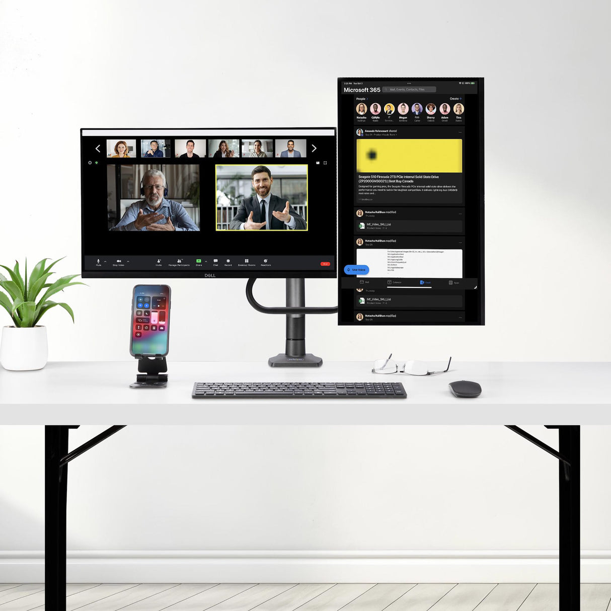 StarTech.com Desk Mount Dual Monitor Arm with Crossbar, Up To 27" Displays, VESA 75x75/100x100, Max 33lb/15kg, C-Clamp, Fully Articulating, Mechanical Spring, TAA