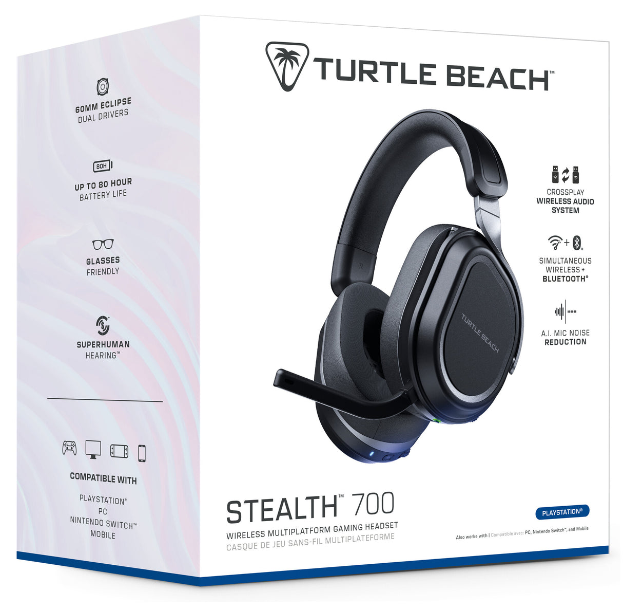 Turtle Beach Stealth 700 Black PlayStation Wireless Gaming Headset with up to 80 hour Battery, Bluetooth, Dual Transmitters and 60mm Speakers for PS5, PS4, PC and Mobile