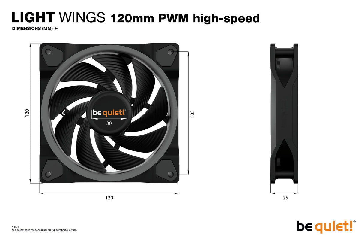 ¡tranquilizarse! Light Wings Ventilador RGB direccionable de alta velocidad PWM, 120 mm, 2500 RPM, ventilador PWM de 4 pines y conectores ARGB de 3 pines, marco negro, aspas negras, iluminación ARGB en la parte delantera y trasera