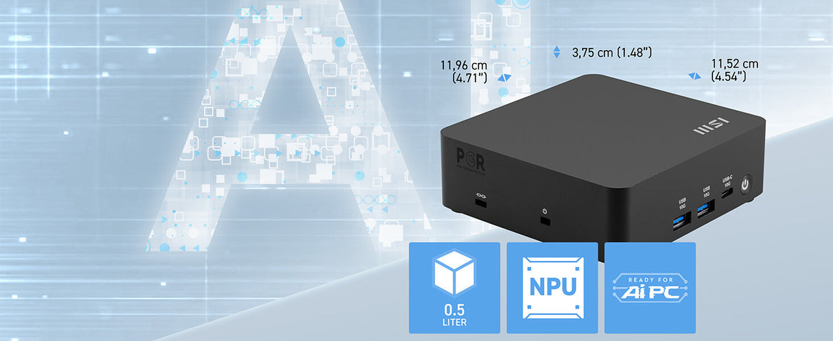 MSI Cubi NUC AI 1UMG Intel Core Ultra 7 155H (14th Gen - Core Ultra Series 1), Barebone, NUC, SFF, Mini Computer, HTPC, (NO RAM, NO Storage, NO OS), Intel Graphics/DDR5/Dual ThunderBolt 4/Dual HDMI/Dual LAN/WiFi 6E/BT 5.3/VESA - NUC AI 1UMG i7 155H BB