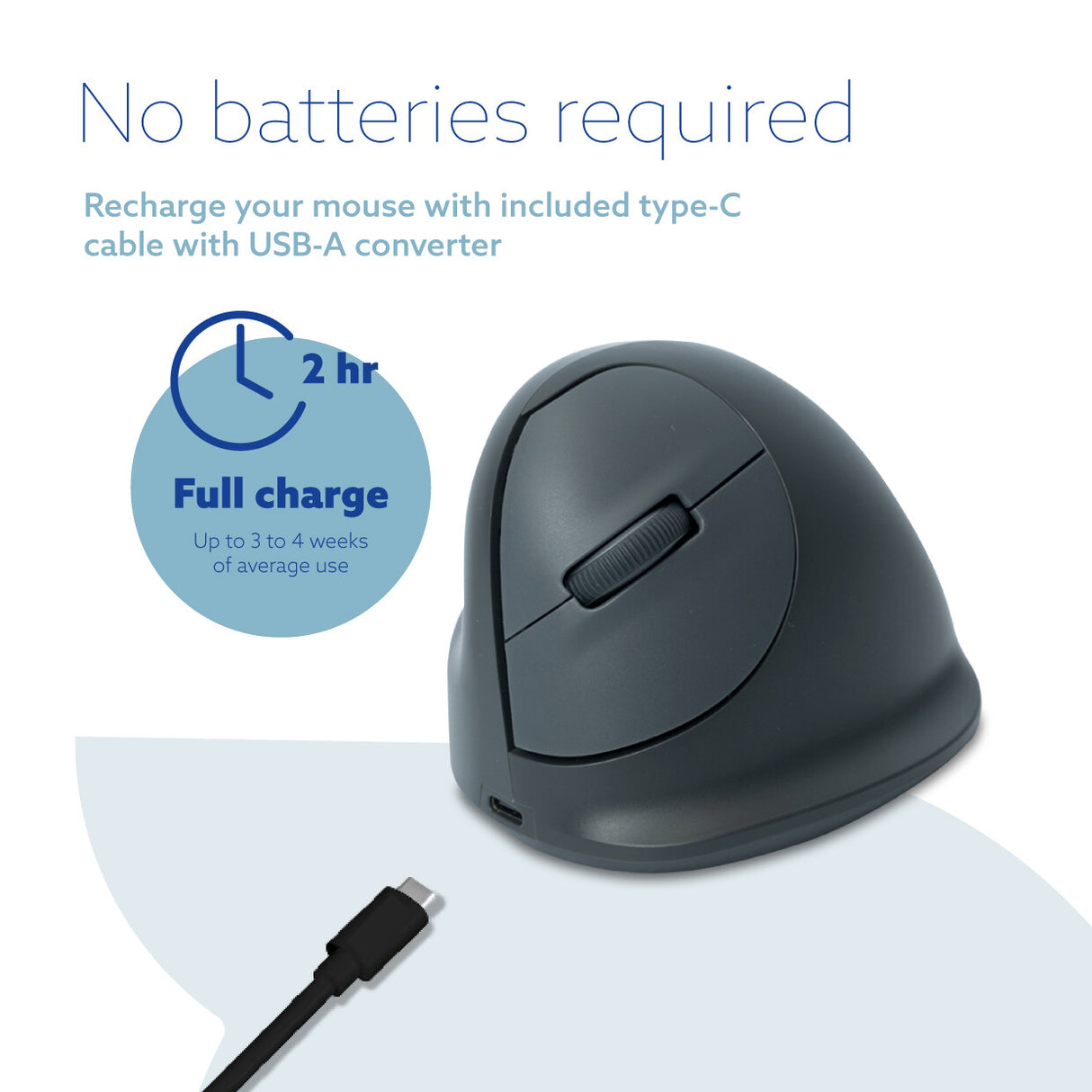 R-Go Tools Vertical mouse R-Go HE Basic, ergonomic mouse, medium (hand size ≥ 185 mm), right-handed, Bluetooth, grey