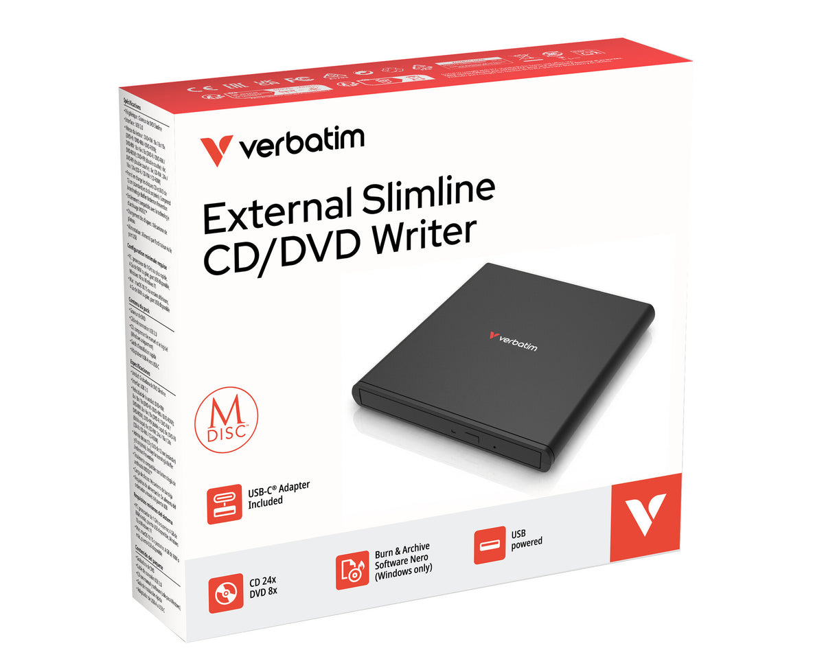 Verbatim Slimline CD/DVD optical disc drive DVD-RW Black