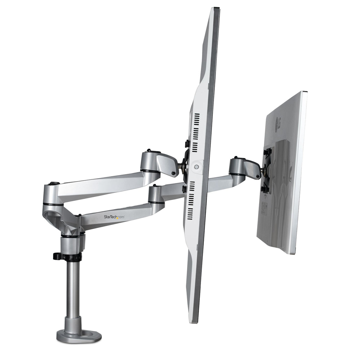 StarTech.com Desk Mount Dual Monitor Arm - Premium Articulating Monitor Arm - up to 30” VESA Mount Displays - Height Adjustable Monitor Mount - Rotate/Tilt/Swivel - Clamp/Grommet - Silver