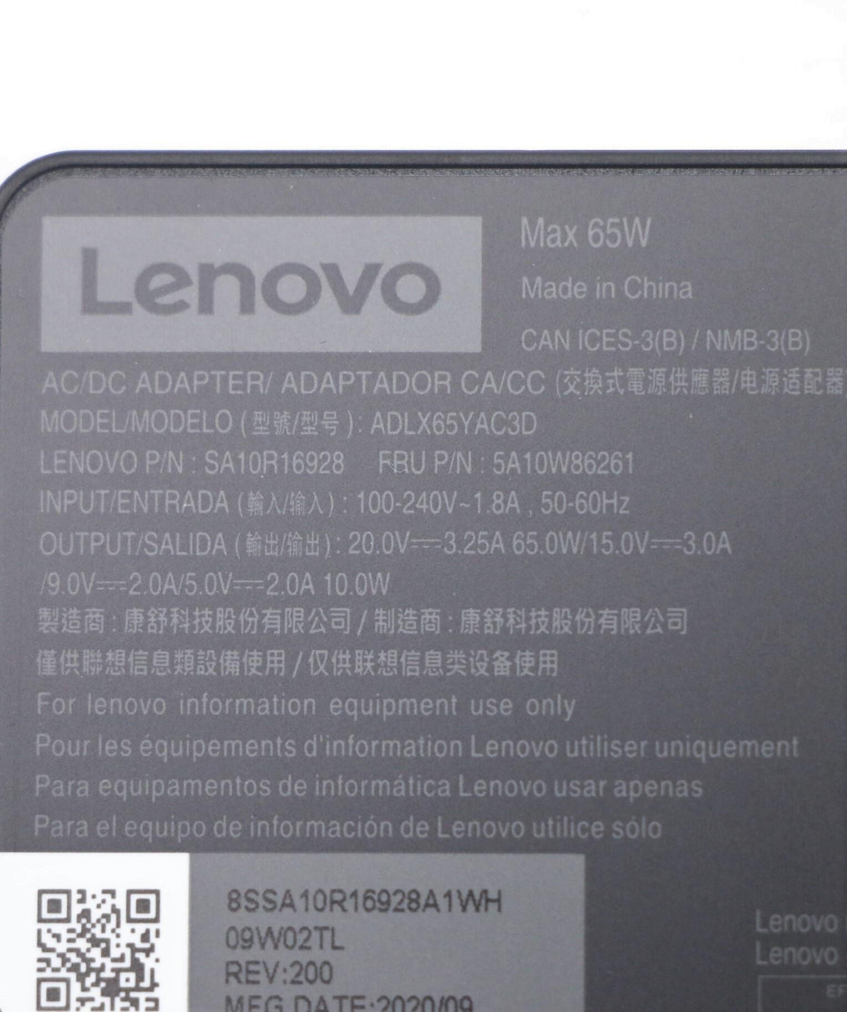 Lenovo 5A10W86261 power adapter/inverter Indoor 65 W Black