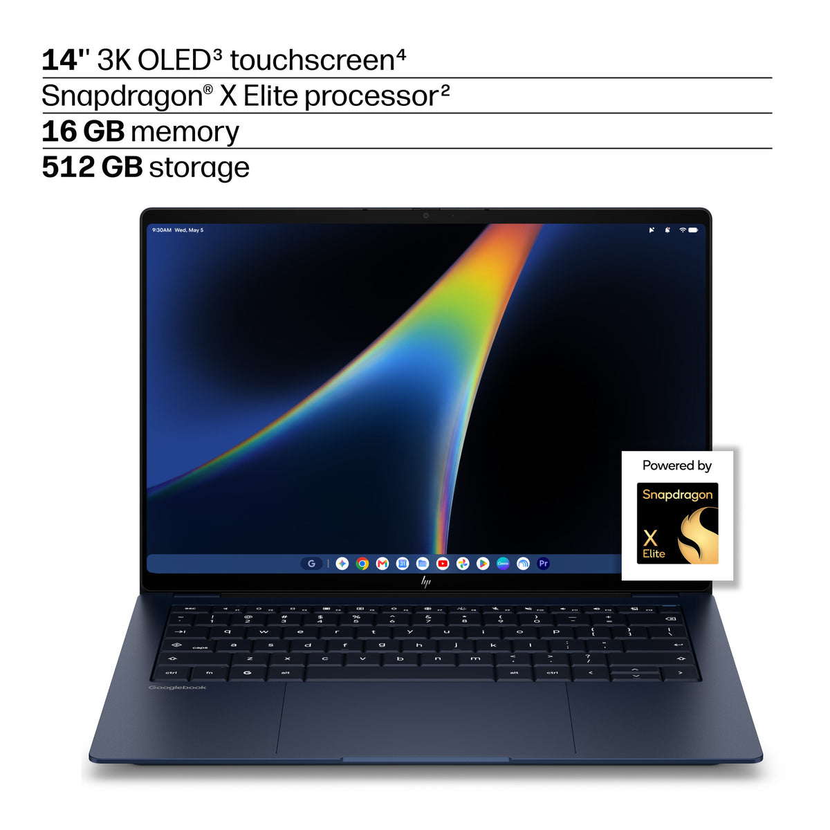 HP E73ZBEA laptop Snapdragon 35.6 cm (14") Touchscreen 3K 16 GB LPDDR5x-SDRAM 512 GB SSD Wi-Fi 7 (802.11be) ChromeOS Blue