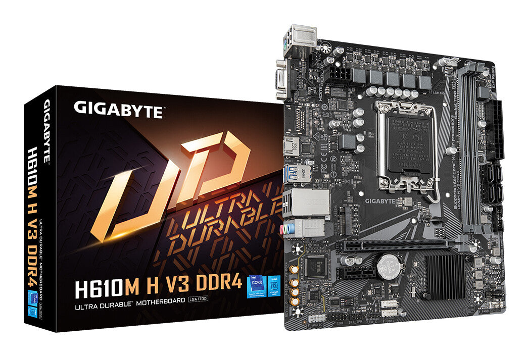 GIGABYTE H610M H V3 DDR4 Motherboard - Supports Intel Core 14th CPUs, 4+1+1 Hybrid Phases Digital VRM, up to 3200MHz DDR4, 1xPCIe 3.0 M.2, GbE LAN, USB 3.2 Gen 1