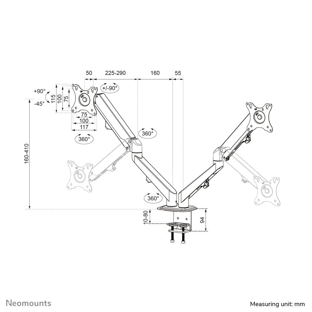 Neomounts DS70-700BL2 Monitor arm 17-27" - gas spring
