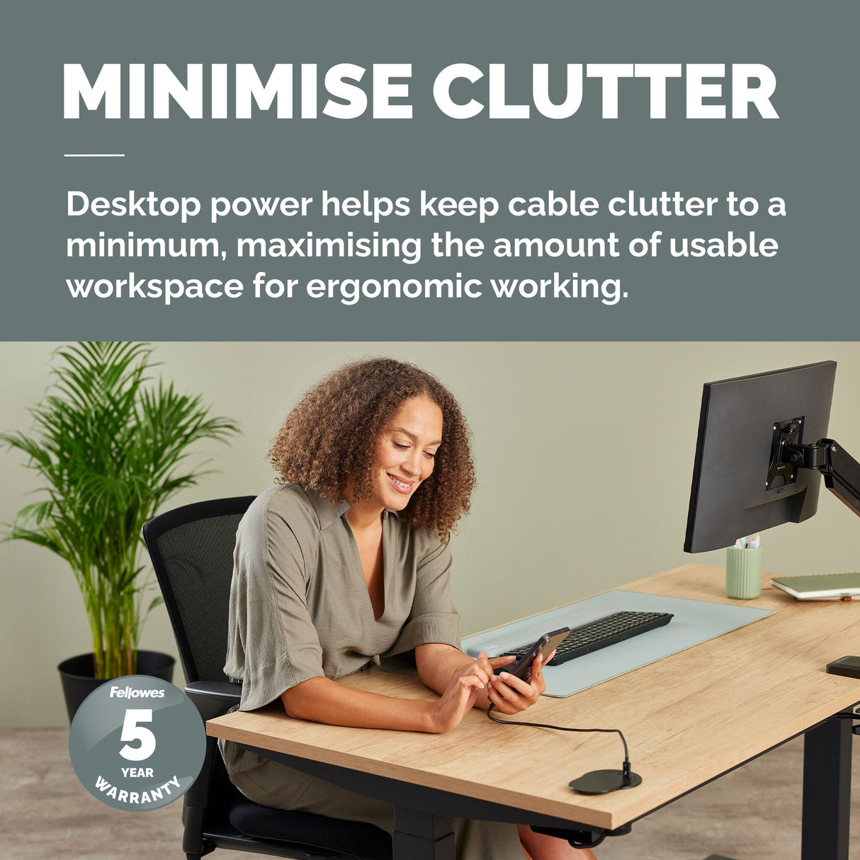 Fellowes Power Spot with 1 Power Socket & 1 USB-C Port Black