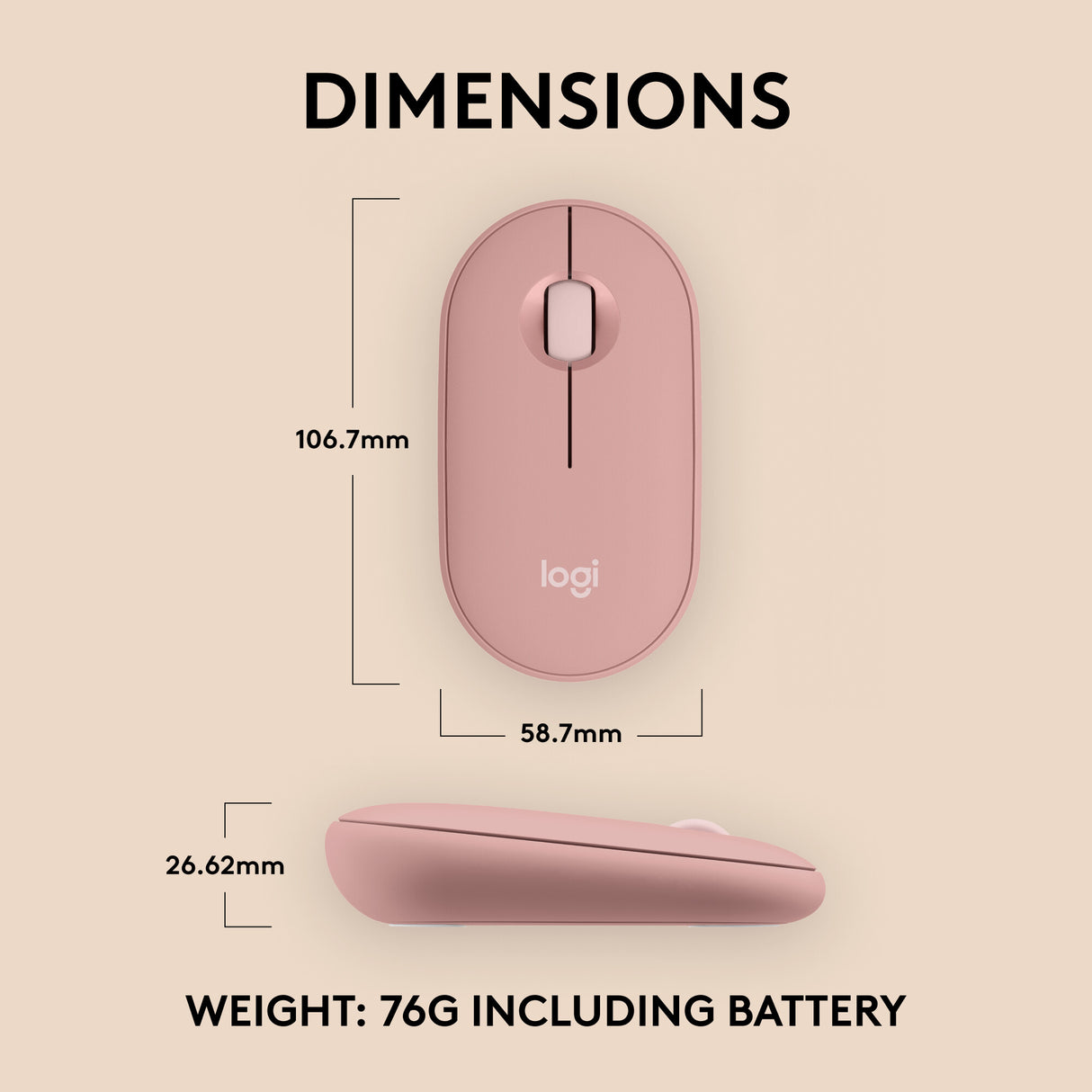 Logitech Pebble 2 M350s mouse Travel Ambidextrous RF Wireless + Bluetooth Optical 4000 DPI