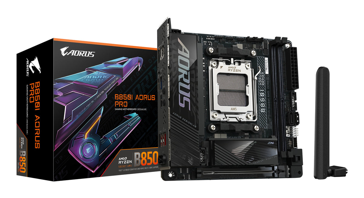 GIGABYTE B850I AORUS PRO Motherboard - AMD Ryzen 9000 Series CPUs, 8+2+1 Phases Digital VRM, up to 8400MHz DDR5 (OC), 1xPCIe 5.0 + 1xPCIe 4.0 M.2, 2.5LAN, WIFI 7, USB 3.2 Gen 2