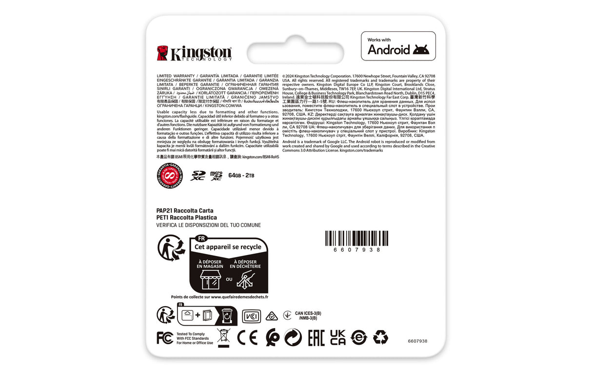 Kingston Technology 64GB microSDXC Canvas Go Plus Gen4 200R A2 U3 Single Pack w/o ADP
