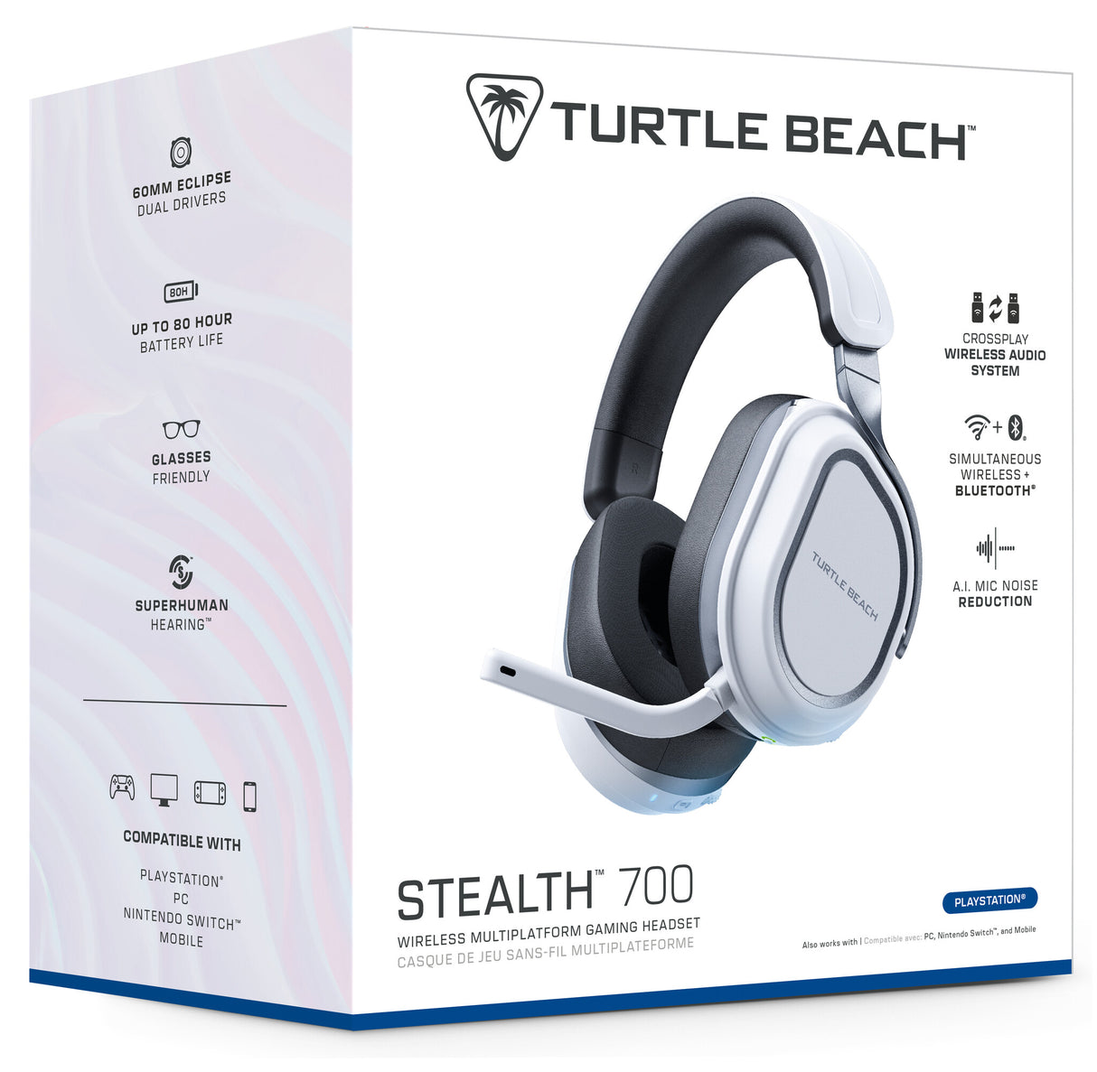 Turtle Beach Stealth 700 White PlayStation Wireless Gaming Headset with up to 80 hour Battery, Bluetooth, Dual Transmitters and 60mm Speakers for PS5, PS4, PC and Mobile