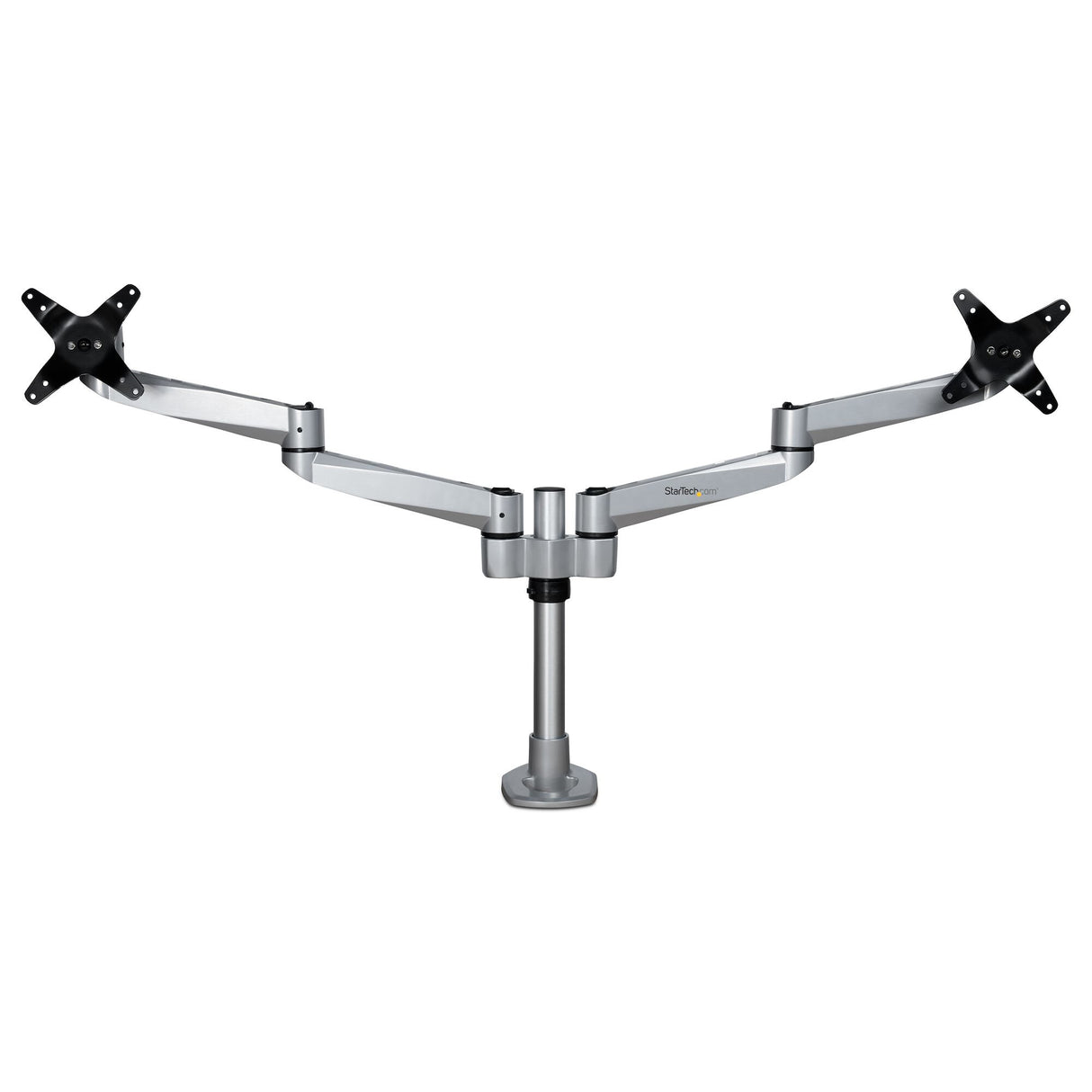 StarTech.com Desk Mount Dual Monitor Arm - Premium Articulating Monitor Arm - up to 30” VESA Mount Displays - Height Adjustable Monitor Mount - Rotate/Tilt/Swivel - Clamp/Grommet - Silver