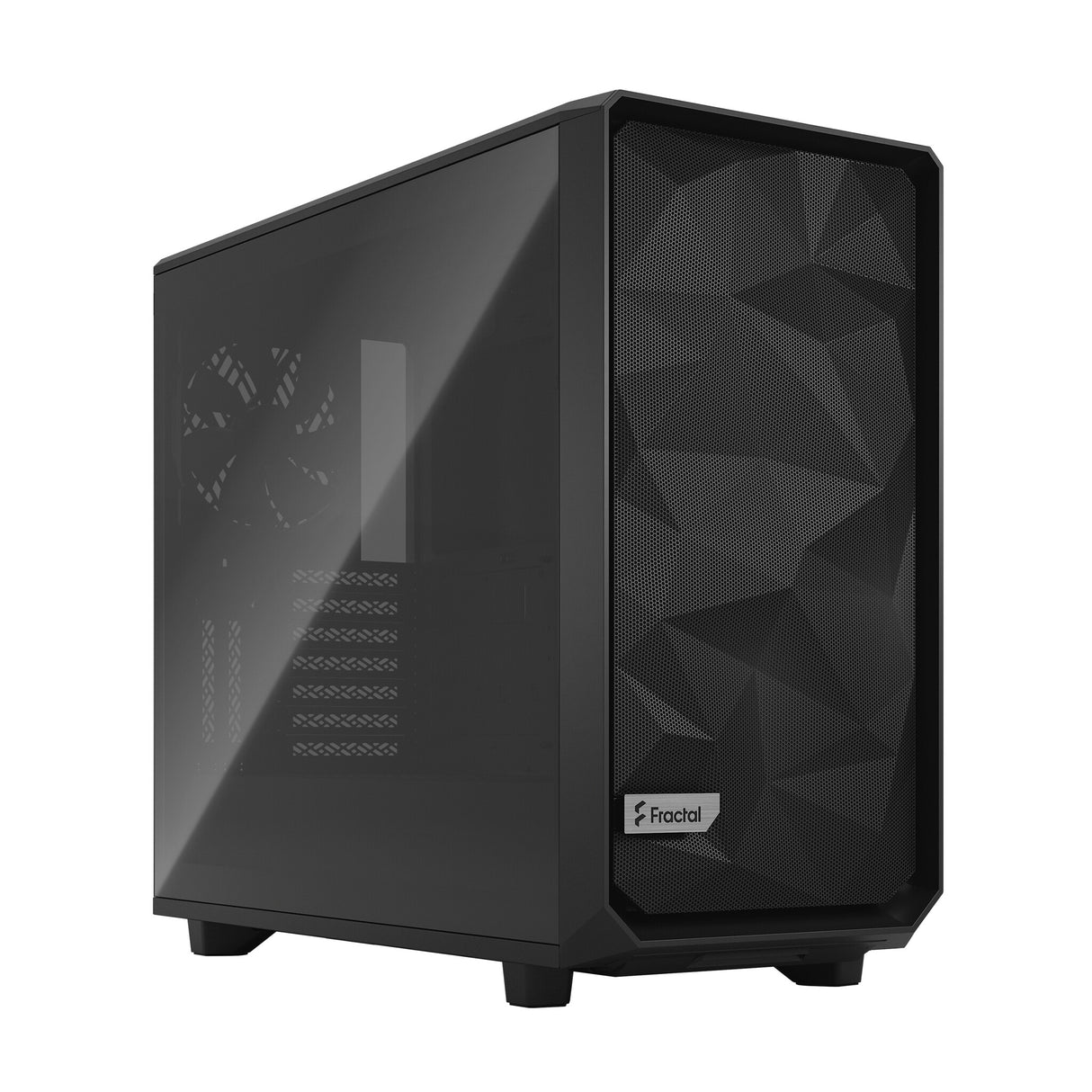 Fractal Design Meshify 2 (Black TG) Estuche para juegos con ventana de vidrio tintado claro, E-ATX, frente de malla angular, 3 ventiladores, concentrador de ventilador, filtro frontal desmontable, USB-C