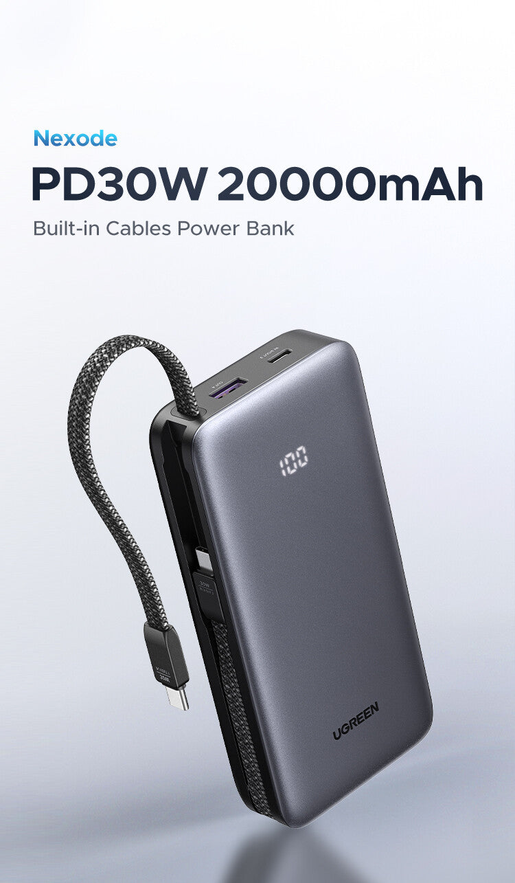 Ugreen 20000mAh Power Bank 30W 3C1A with Built-in USB-C Cable