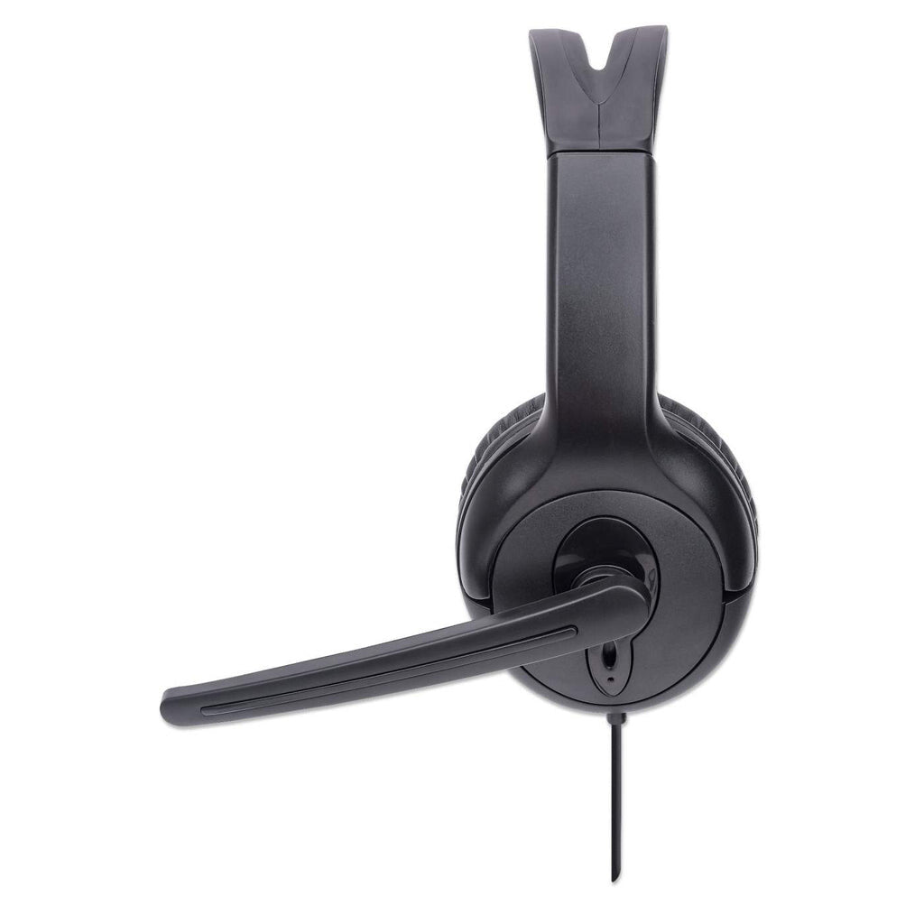 Manhattan Mono Over-Ear Headset (USB), Microphone Boom (padded), Retail Box Packaging, Adjustable Headband, In-Line Volume Control, Ear Cushion, USB-A for both sound and mic use, cable 1.5m, Three Year Warranty