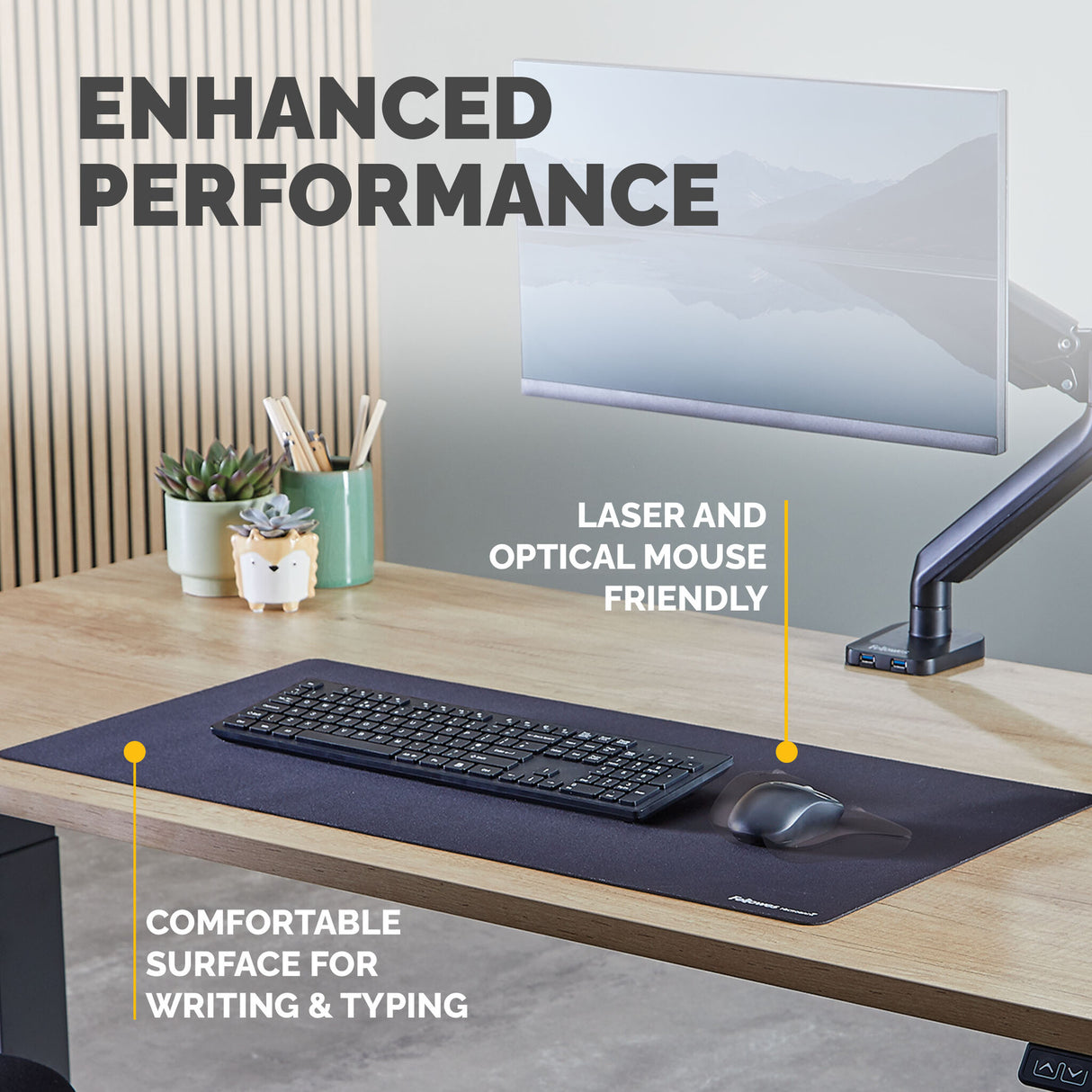 Fellowes Computer Desk Mat with Non-Slip Base Breyta Desk Mat with Antibacterial Protection Black