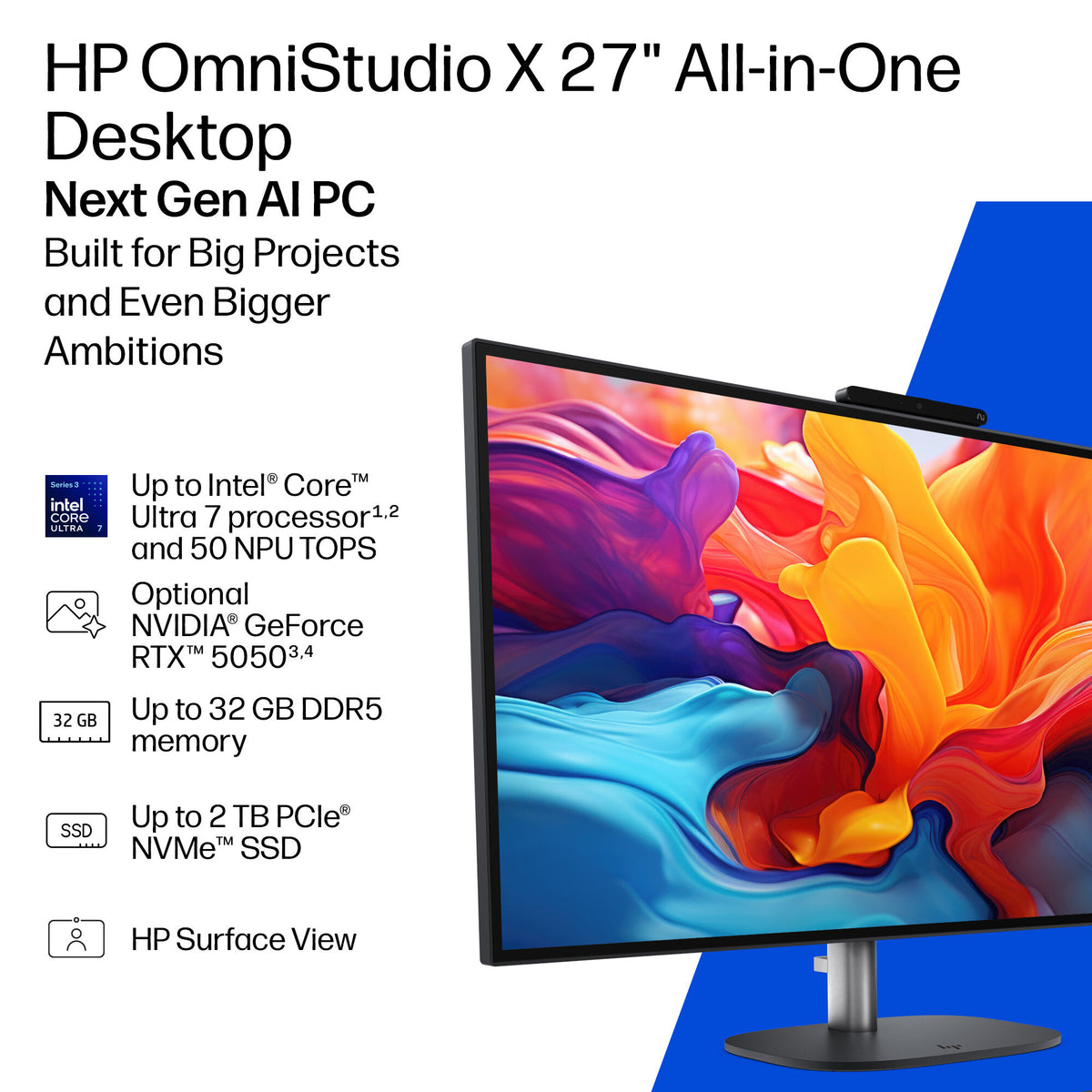HP DS0B4EA All-in-One PC/workstation Copilot+ PC Intel Core Ultra 5 325 68.6 cm (27") 2560 x 1440 pixels 24 GB DDR5-SDRAM 1 TB SSD Windows 11 Home Wi-Fi 7 (802.11be) Black, Grey