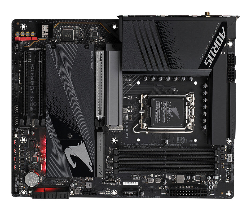 Placa base Gigabyte Z790 AORUS ELITE AX DDR5, Intel Socket 1700, 12/13.a generación, 1x PCIe 5.0 x16, 4x PCIe 4.0 x4, 1x PCIe 3.0 x4, USB 3.2 Gen 2x2 tipo C, HDMI, DisplayPort, Q-Flash Plus