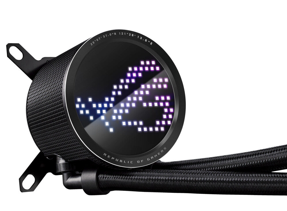 Enfriador líquido de CPU Asus ROG Ryuo III 240 ARGB de 240 mm, bomba Asetek de 8.a generación, 2 ventiladores ARGB, pantalla LED Anime Matrix