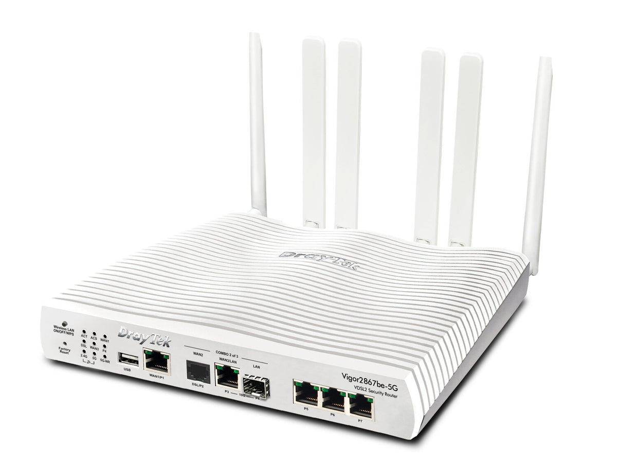 DrayTek Vigor 2867be-5G Multi-Gigabit Multi-WAN VDSL & FTTP Firewall VPN Router with BE7200 Wireless and integrated 5G/4G Modem