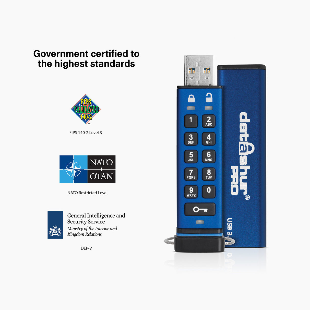 iStorage datAshur PRO 256 GB | Secure Flash Drive | FIPS 140-2 Level 3 Certified| NLNCSA DEP-V Certified | NATO Restricted Certified |AES-XTS 256-bit Hardware Encryption | PIN protected | Dust/Water Resistant