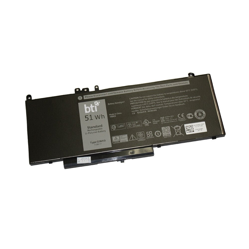 BTI Replacement Battery for Latitude E5450 E5550 replacing OEM part numbers G5M10 0G5M10 8V5GX VMKXM PF59Y 451-BBLK 451-BBLN // 7.4V 6460mAh 51Whr