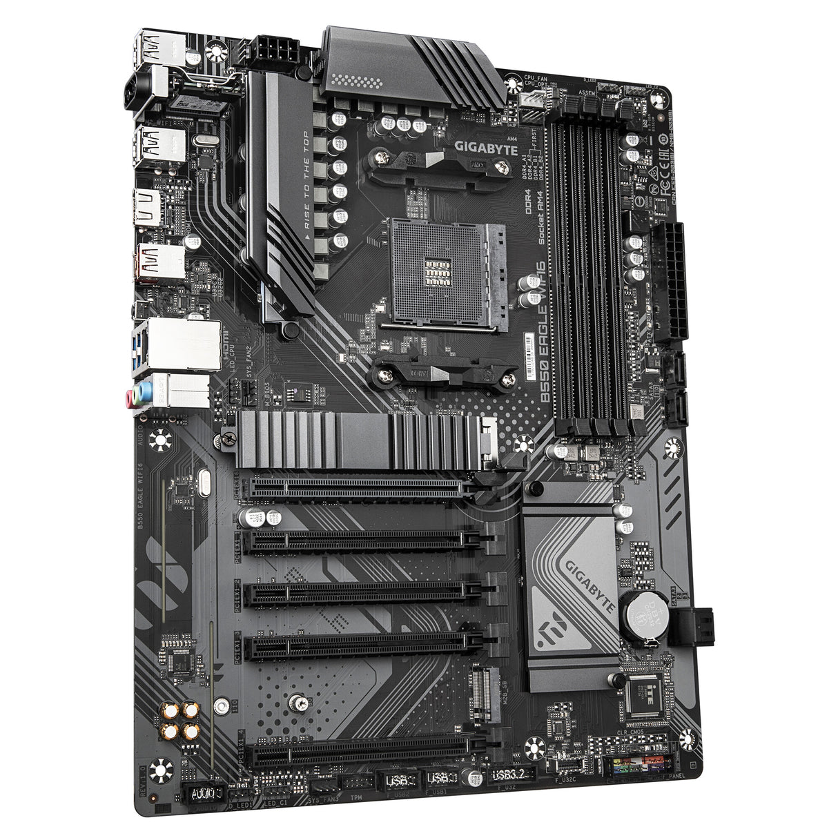 GIGABYTE B550 EAGLE WIFI6 Motherboard - AMD Ryzen 5000 G-Series CPUs, 10+3+1 Phases VRM, up to 3200MHz DDR4, 1xPCIe 4.0 + 1xPCIe 3.0 M.2, 1GbE LAN, WIFI 6, USB 3.2 Gen 2