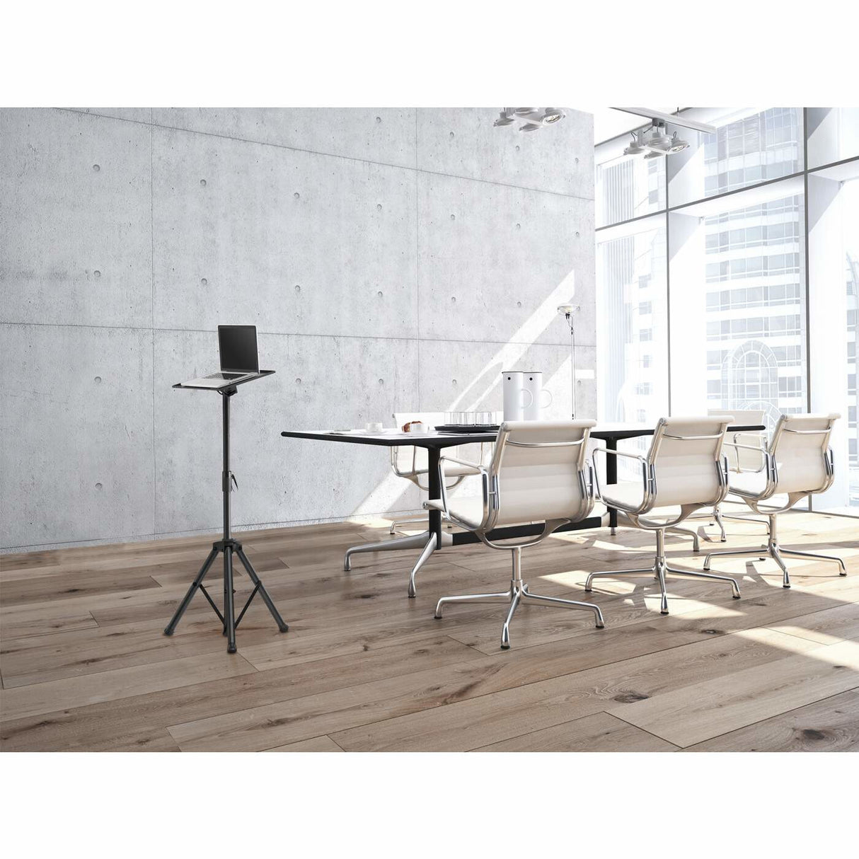 Manhattan Tripod Floor Mount for TV/Monitor/Projector/Laptop, For screens: 13" to 32", VESA compatability: 75x75 and 100x100mm - check the dimensions of the four mounting holes on back of screen to ensure it fits, Max 15kg, Height Adjustable, Black, Brack