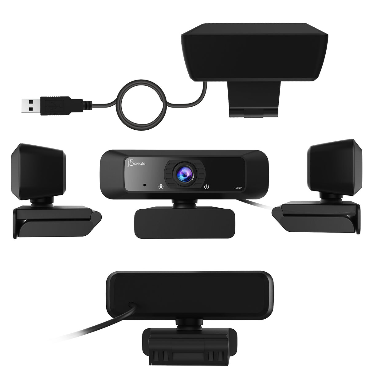 j5create JVCU100 USB™ HD Webcam with 360° Rotation, 1080p Video Capture Resolution, Black
