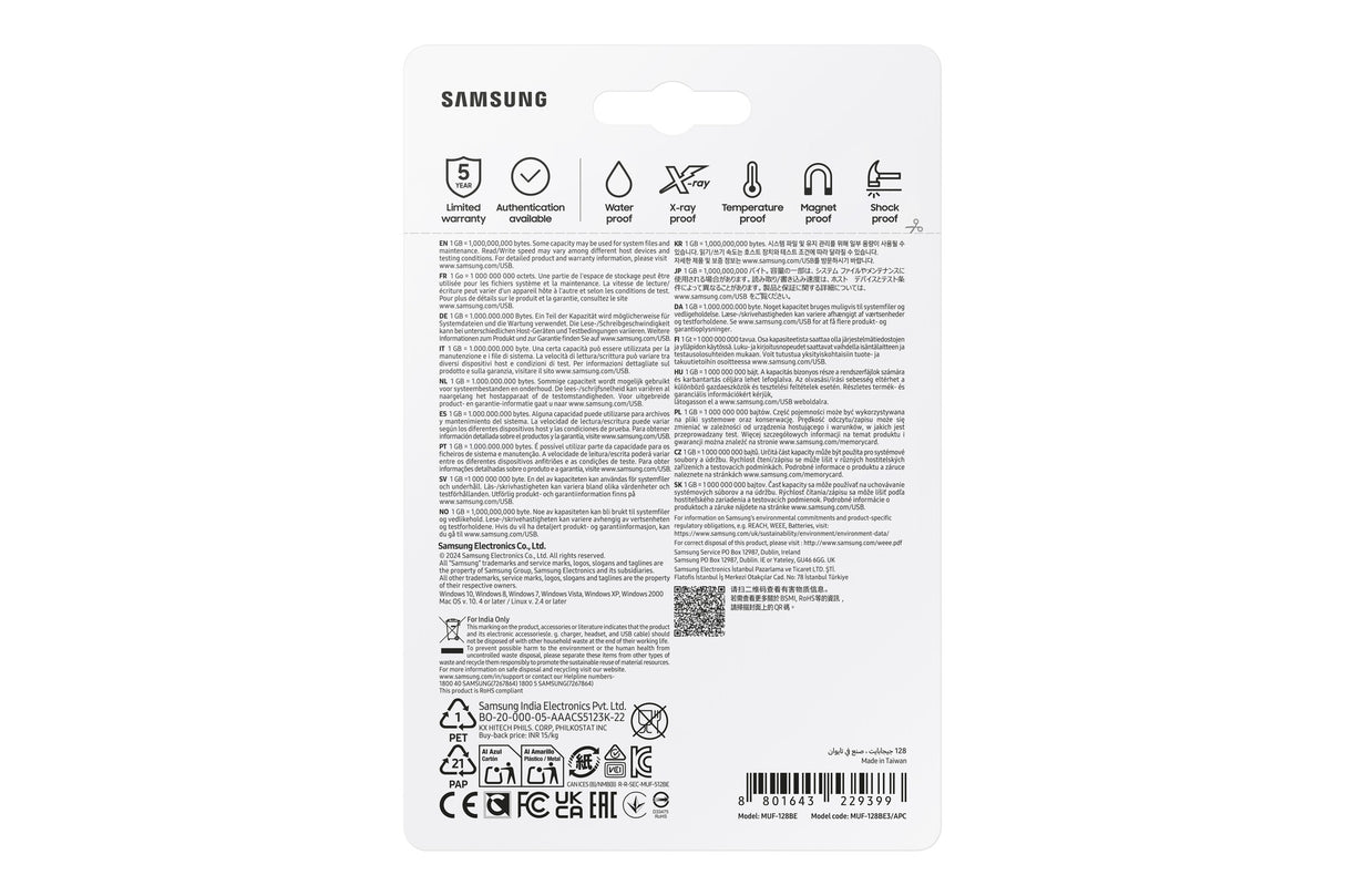 Samsung MUF-128BE USB flash drive 128 GB USB Type-A 3.2 Gen 1 (3.1 Gen 1) Silver