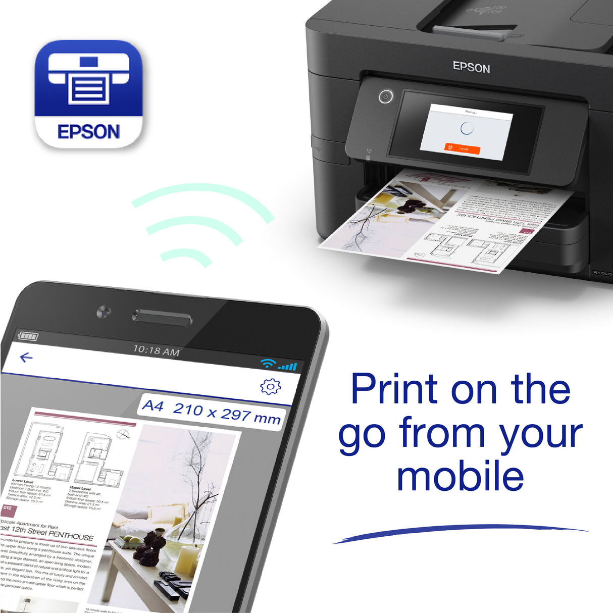 Epson WorkForce WF-4820DWF C11CJ06401 Impresora de inyección de tinta, A4, color, inalámbrica y Ethernet, todo en uno con fax, dúplex