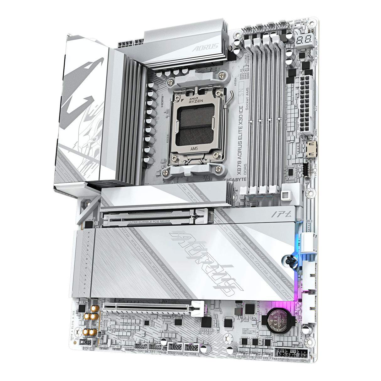 GIGABYTE X870 AORUS ELITE X3D ICE Motherboard - Supports AMD Ryzen 9000 CPUs, 16+2+2 Phases Digital VRM, up to 9000Hz DDR5 (OC), 2xPCIe 5.0 + 2xPCIe 4.0, Wi-Fi 7, 2.5GbE LAN, USB 4