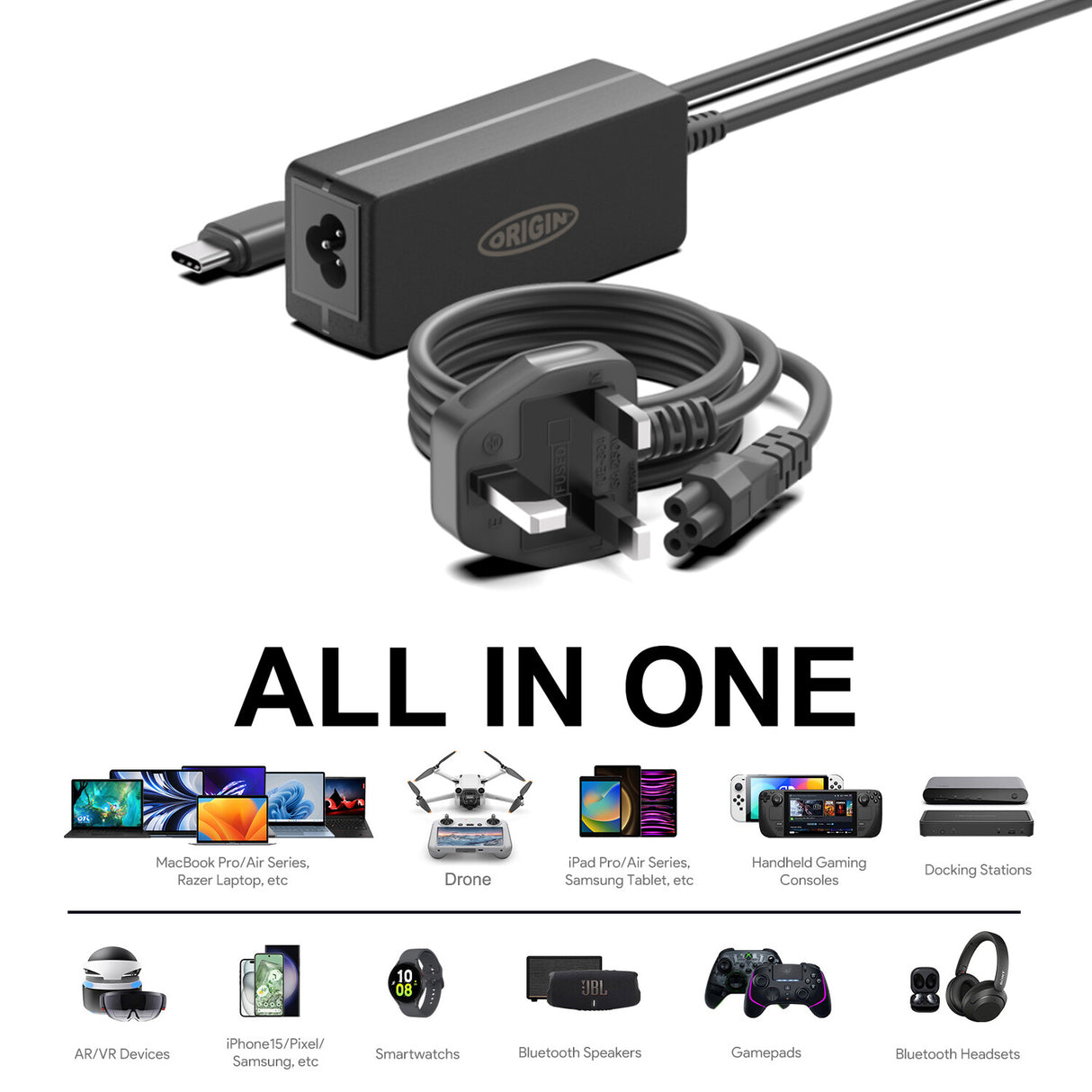 Origin Storage Origin 65W USB-C Adapter with UK Cable