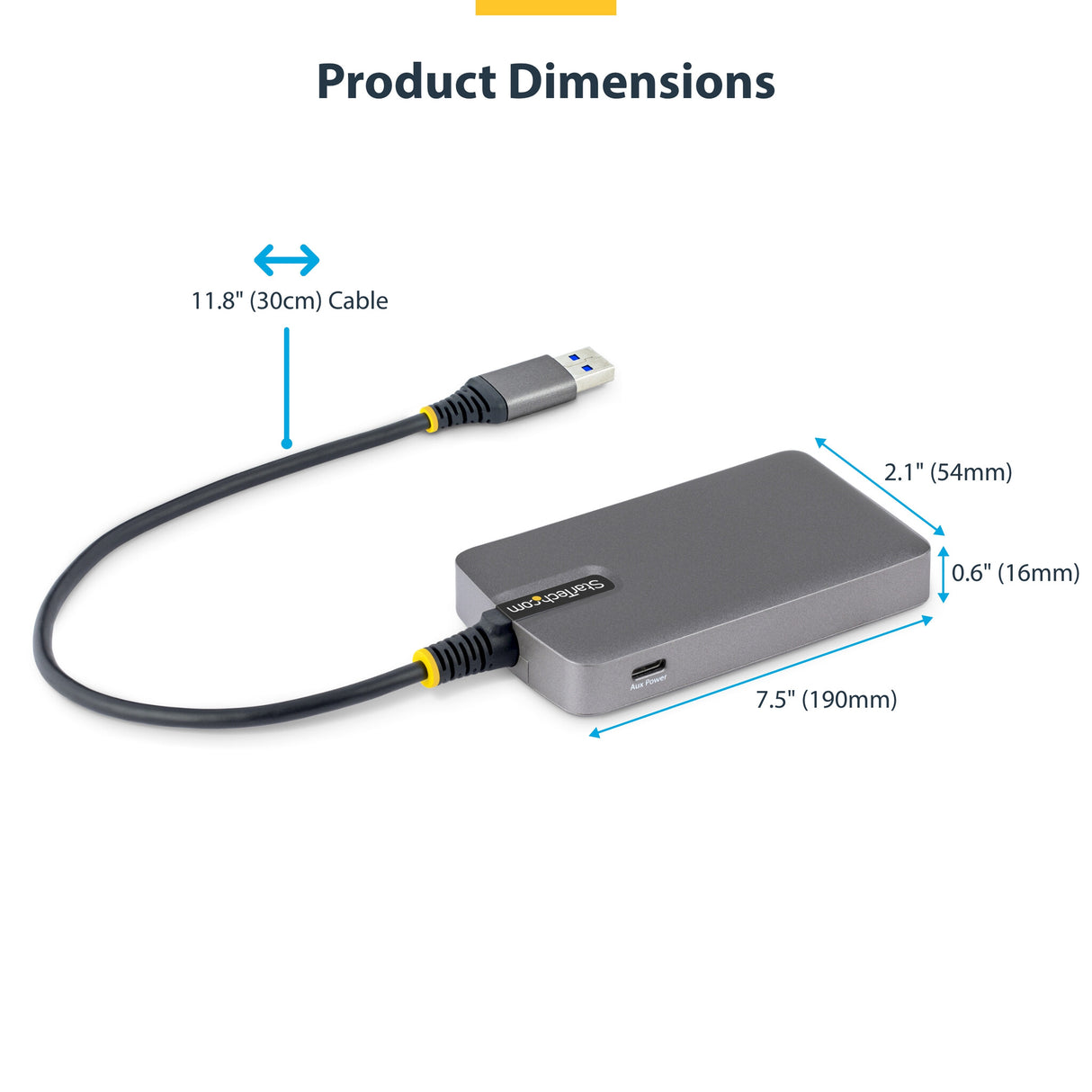 StarTech.com 4-Port USB-A Hub, 5Gbps, Bus Powered, USB-A to 4x USB-A Hub with USB-C Auxiliary Power Input, 1ft/30cm Host Cable, Portable Desktop/Laptop USB Hub