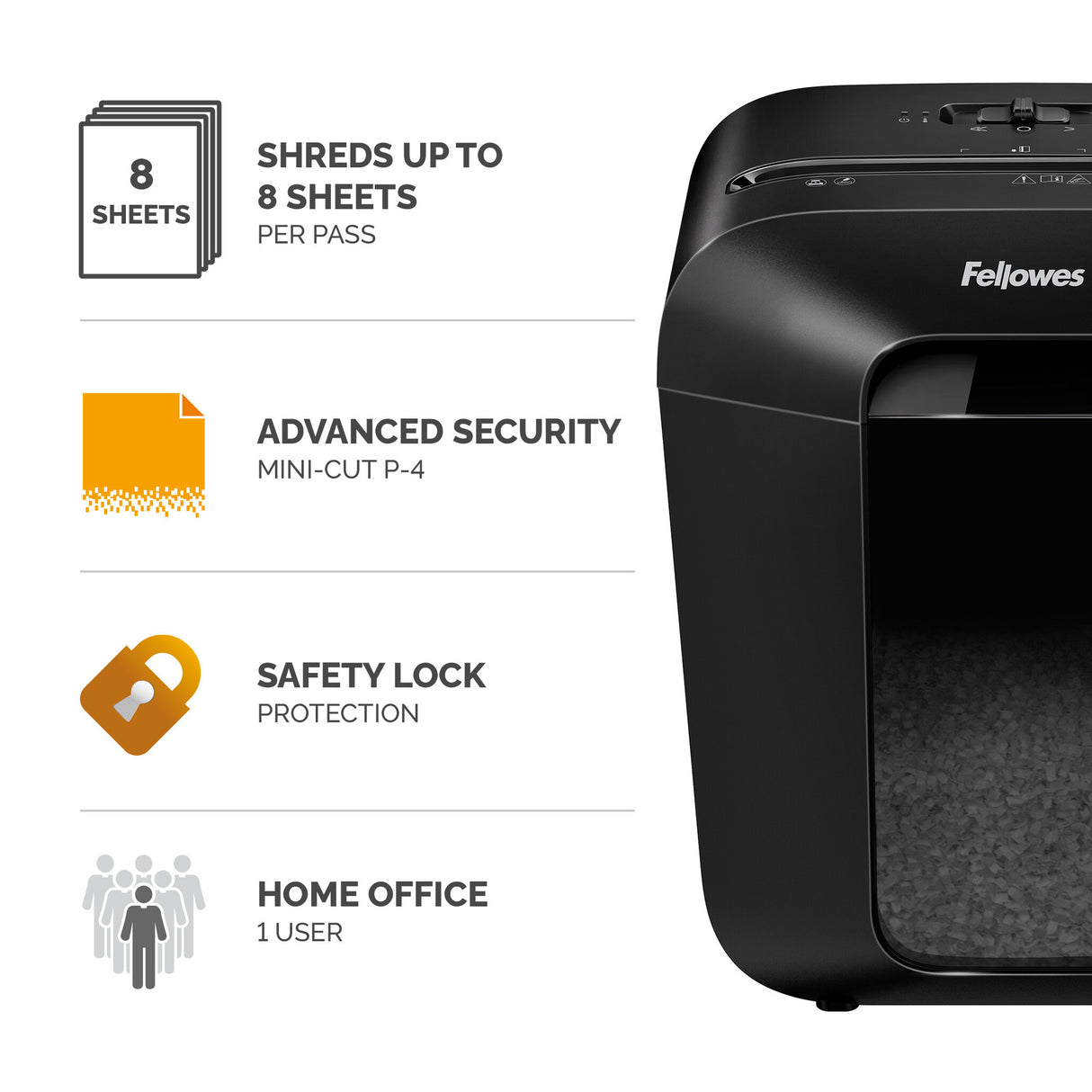 Fellowes LX Series Paper Shredder LX41 8 Sheet Mini Cut Shredder with 17 Litre Bin Advanced Security P4
