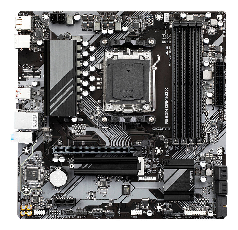 GIGABYTE A620M GAMING X Motherboard - Supports AMD Ryzen 8000 CPUs, 8+2+1 Phases Digital VRM, up to 8000MHz DDR5 (OC), 1xPCIe 4.0 M.2, GbE LAN, USB 3.2 Gen 2