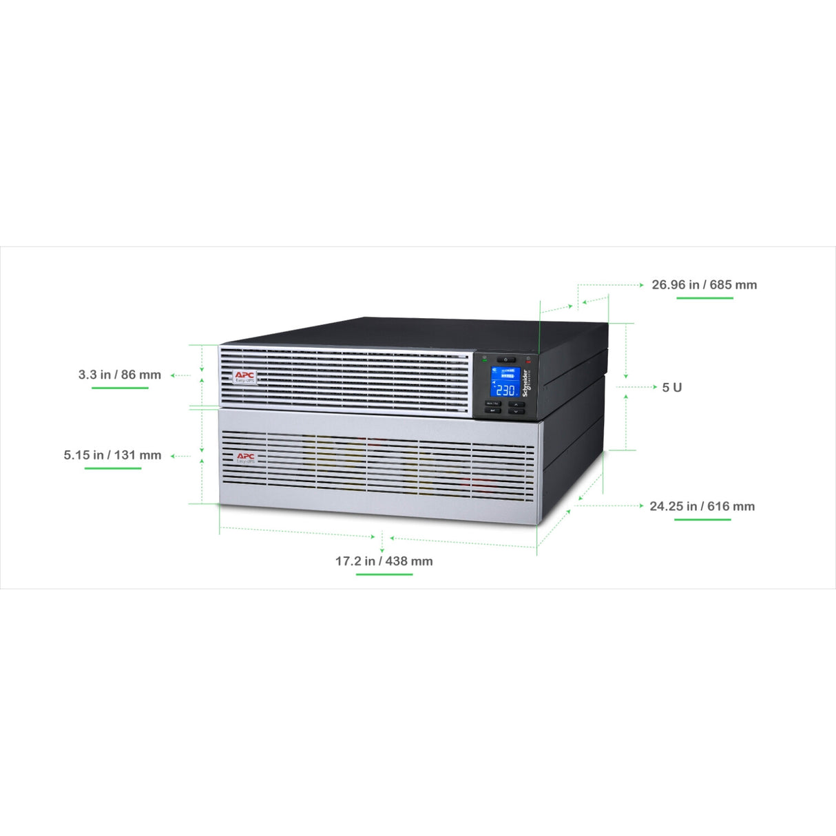 APC Easy UPS On-Line, 6kVA/6kW, Lithium-ion, Rack/Tower 5U, 230V, 1 Hard wire (1P+N+E) outlet, Intelligent Card Slot, Extended runtime, W/ rail kit