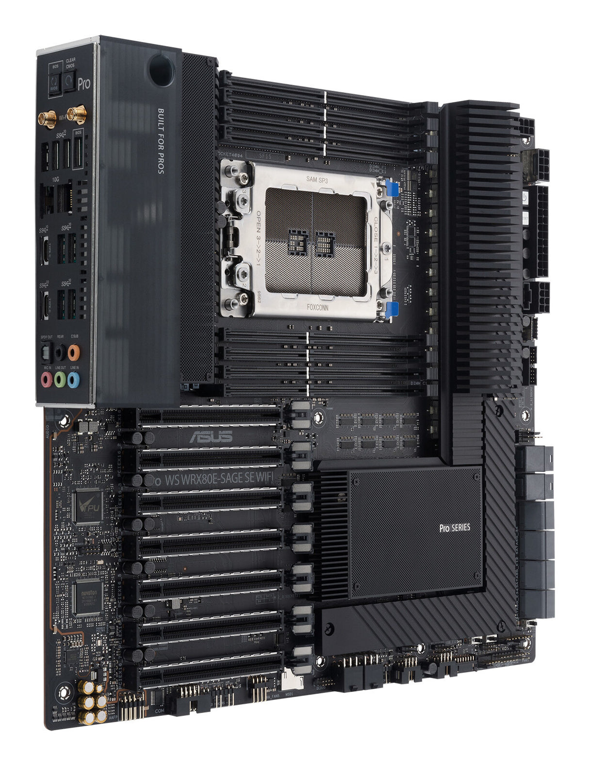 Asus PRO WS WRX80E-SAGE SE WIFI II, estación de trabajo, AMD WRX80, sWRX8, EATX, 8 DDR4, SLI, Wi-Fi 6E, LAN dual 10G, tarjeta Hyper M.2, 3x M.2