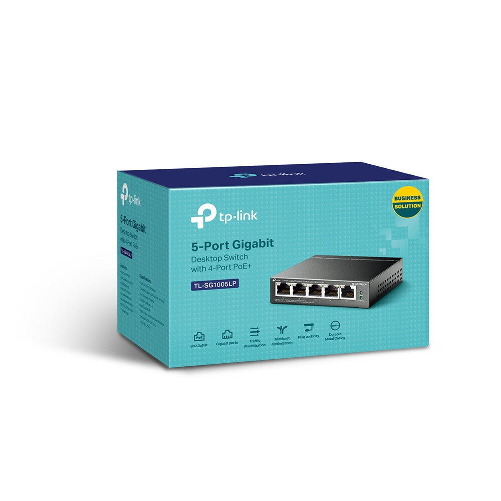 TP-LINK (TL-SG1005LP) Switch de Escritorio No Administrado Gigabit de 5 Puertos, PoE de 4 Puertos, Alimentación Inteligente, Caja de Acero